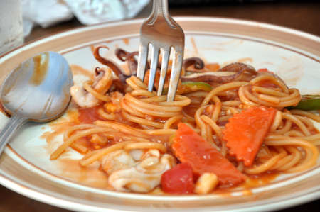 spaghetti with the great flavors of fresh shrimp and blended in tomatoの写真素材