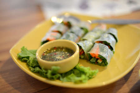 spring rolls with lettuce, mint, shrimp and vermicelliの写真素材