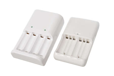 a AA and a AAA rechargable battery charger on white