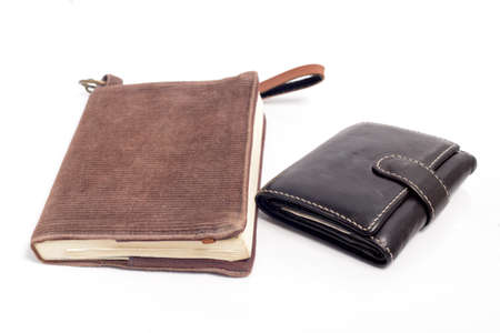 leather wallet and note book isolate white blackground