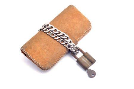 wallet and lock isolated on white backgroundの写真素材