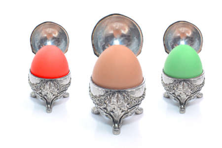 Beautiful decorative easter eggs in metal shellの写真素材