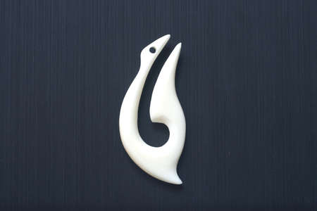 New Zealand Maori Handmade Carved Ox Bone Necklaceの写真素材