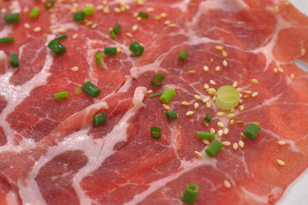 Sliced raw pork meatの写真素材