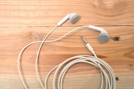 headphone on wood backgroundの写真素材
