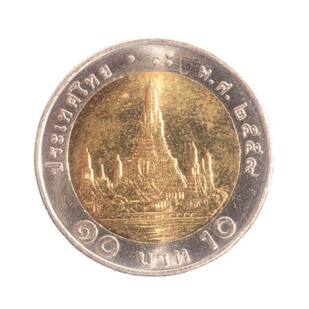 Wat Arun - The Temple of Dawn , Thailand 10 baht coins back の写真素材