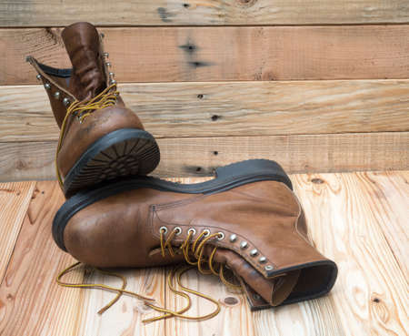 A pair of well worn Work Boots.の写真素材