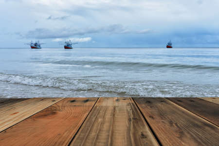 Wooden balcony with sea view , holiday conceptの写真素材