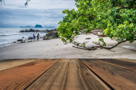 Wooden balcony with sea view , holiday conceptの写真素材