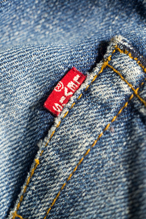 Chainat Province, Thailand, January 30, 2019. illustrative editoria closeup detail of levi's red tag on levi's jeans. Levi Strauss is a famous American clothing companyのeditorial素材