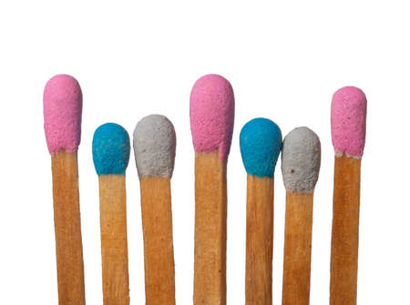 Matches isolated on a white background. Macro close up shot.