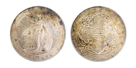 1907 coin of United Kingdom, 1 Dollar of British currencyの写真素材