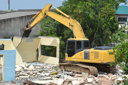 Large excavator working at construction site. Backhoe working.