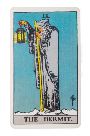 Yala Province, Thailand 29 August 2020. illustrative editorial tarot cards the hermit.