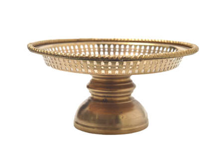 Tray brass isolated on white background. Close - up.の写真素材