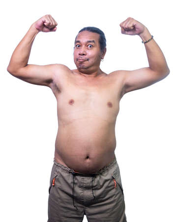 Fat man with a big belly, fat stomach, isolated on white background. Dietの写真素材