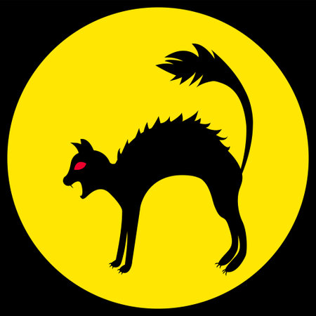 Halloween black cat with red eyes. Signs Symbols Vector Illustration.のイラスト素材