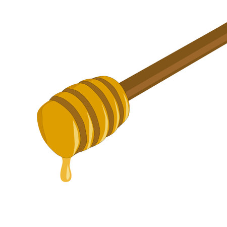 Honey dripping to a honey dipper isolated on a white background.  Concept healthy food.のイラスト素材