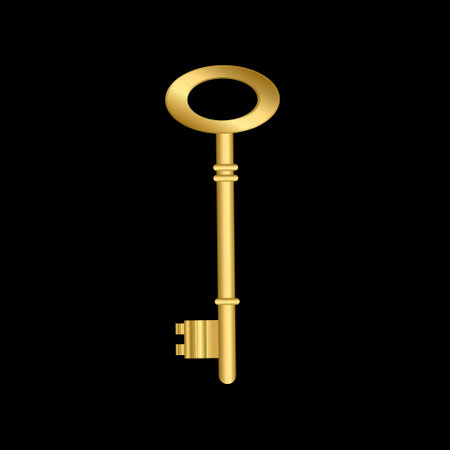 Vector illustration old golden key silhouette on black backgroundのイラスト素材