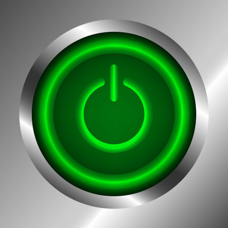 Illuminated switch button on a metal background.のイラスト素材