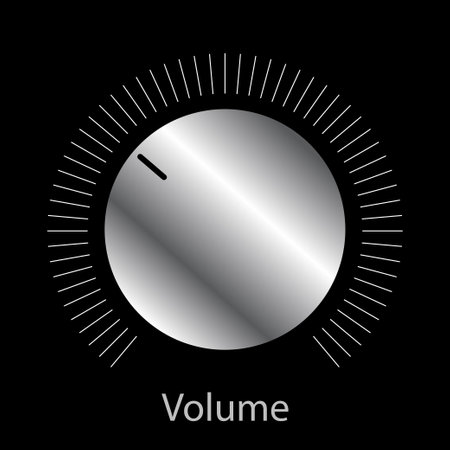 Music sound volume knob button vector icon. Metal audio control dial switch level scale. Analog Rotary Switch.のイラスト素材