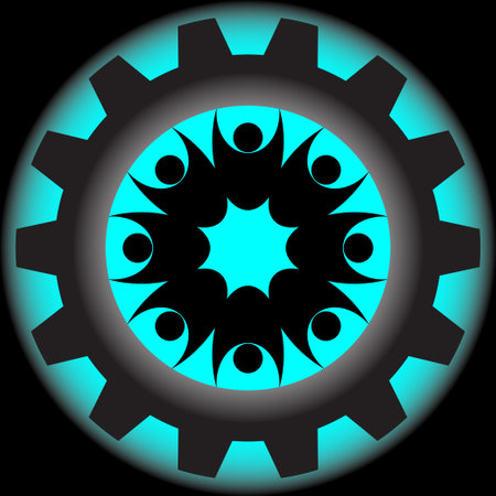 Teamwork management icon. Man with gears on a bright blue background. Business team. Company leader, supervisor. Partnership icon.のイラスト素材