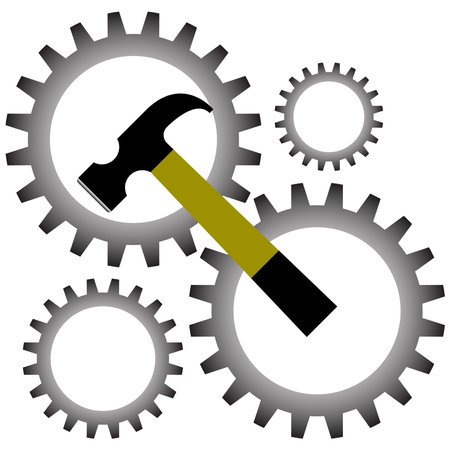 Cogwheel and Hammer icon. adjustment  repairs  technical service or support. Service Tools vector icon on white background.のイラスト素材