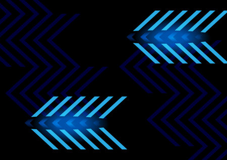 Neon futuristic transfer arrow icon. Abstract blue arrow glowing with lighting and line grid on blue background technology hi-tech concept.のイラスト素材