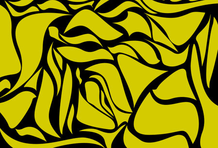 Various abstract yellow shapes on black background, texture background.のイラスト素材