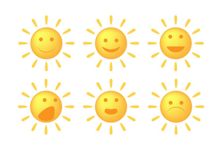 Sun faces set different emotions  Vector illustration.のイラスト素材
