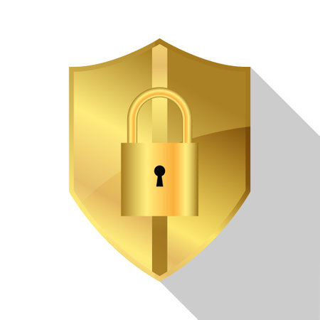 Golden shield with padlock vector design. vector illustration. EPS 10のイラスト素材