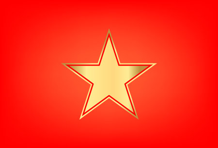 Golden star icon with golden edges on red background.のイラスト素材