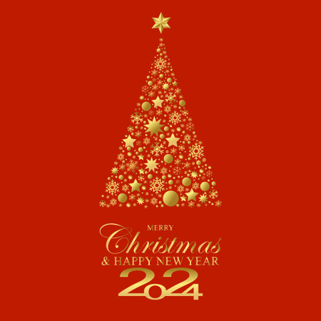 Christmas And New Year 2024 on shiny Xmas background with snowflakes, light, stars. Vector Illustration. EPS 10のイラスト素材