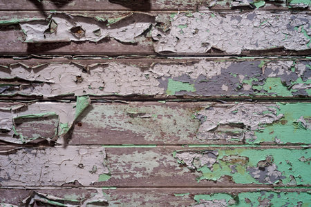 Texture of vintage wood boards with cracked paint. Old wood shabby  Painted peeled grunge.