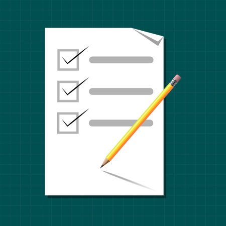 Sheet of paper with check marks. Checklist with pencil vector illustration.のイラスト素材