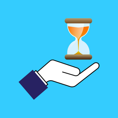 Human hand holds hourglass clocks with sand. Time management. vector illustrationのイラスト素材