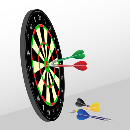 Success hitting target goal achievement concept. Darts arrows in the target centerのイラスト素材