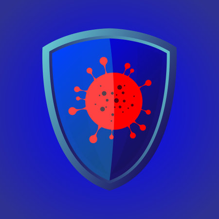 Hygienic medical blue shield protecting from virus germs and bacteria. Immune system. Anti virus bacterial concept. vector illustrationのイラスト素材