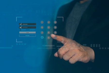 Password and username login page, Cybersecurity concept, Online user authentication sign-in, technology and cybernetics, entering credentialsの写真素材