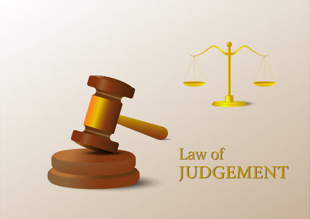 Wooden judge gavel, Hammer of judge, Justice scales. vector illustration, design.のイラスト素材