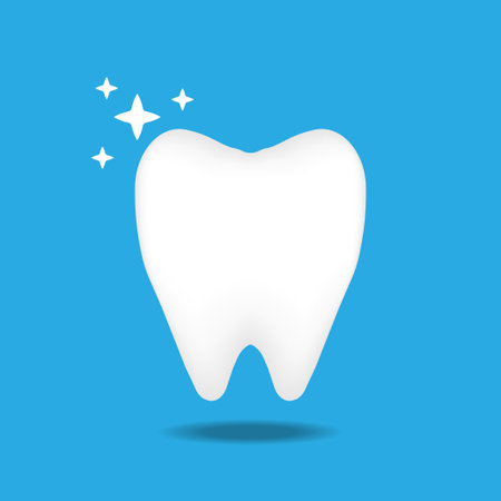 White Clean and Health Tooth isolated on blue background. dental health and hygiene concept. Vector Illustrationのイラスト素材