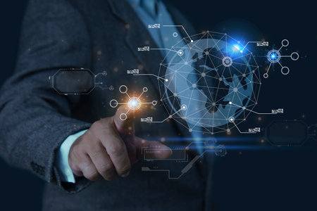 Business global internet connection application technology and digital marketing, Financial and...