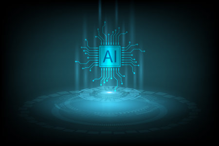 Abstract futuristic blue circle interface background, Artificial intelligence circuit line style. modern system, AI system, Digital hi-tech background. vector illustration.のイラスト素材