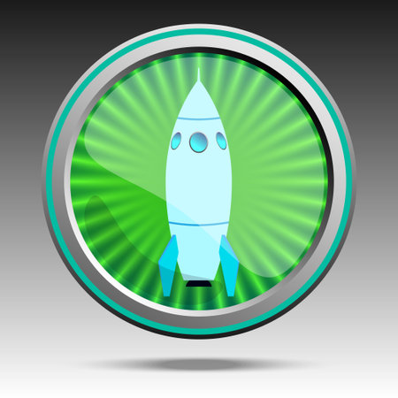 Boost button with a rocket icon. Green, silver metallic web buttons. Start-up concept.のイラスト素材