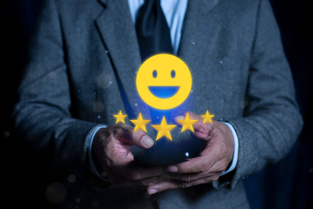 Customer services best excellent business rating experience. Satisfaction survey concept. user gives...