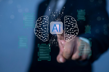 Ai technology, Artificial Intelligence. man using technology smart robot AI. Database and process automation to manage files, knowledge, and documentation in the company.の写真素材