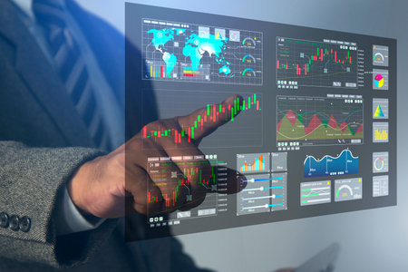 Businessman trading stock market on digital screen with graph business stock market graph trading...