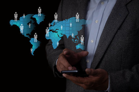 International business. Corporation community, remote working team concept. Data security and personal information. Concept of network communication. CMR, Customer Relationship Management concept.の写真素材