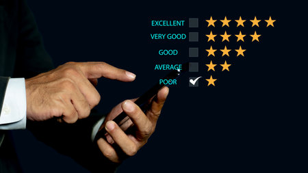 Customers chose a 1-star rating review in the satisfaction service experience rating online app....