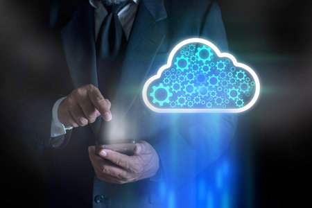 Businessman using Cloud computing technology concept. Cloud computing enables digital growth with...